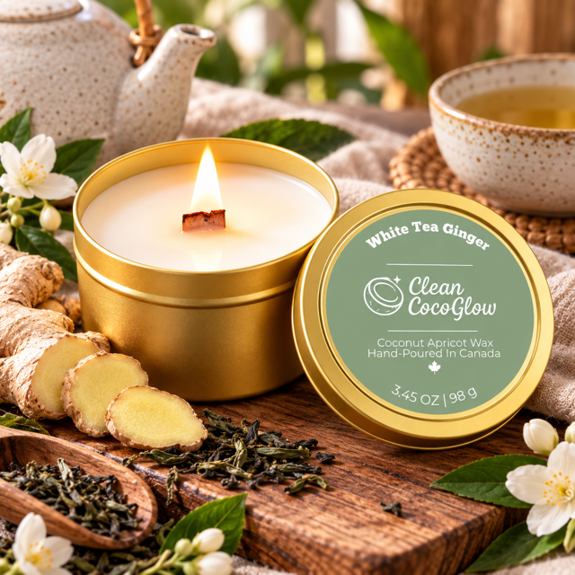 white tea ginger scented candle tin